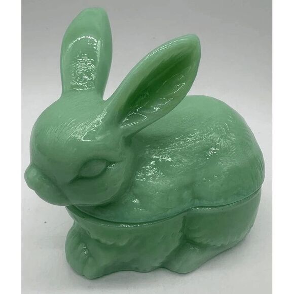 Jadeite Covered Glass Bunny - Adorable Easter Decor - Picture 1 of 6